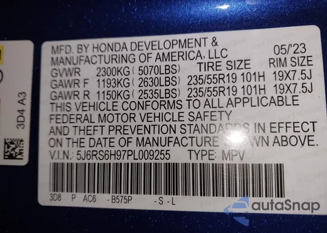 2023 Honda Cr-V Hybrid Sport Touring из США, поврежденный, VIN 5J6RS6H97PL009255